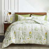 6 Piece Bed in a Bag Twin, Green Leaves Yellow Flower Botanical Design, Smooth Soft