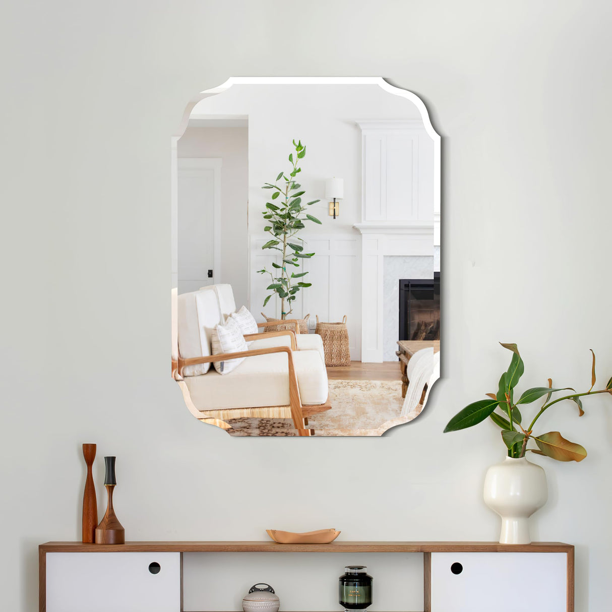 Silver Wall Mirror-Beveled Edge Frameless Mirror for Bathroom, Vanity, Bedroom,