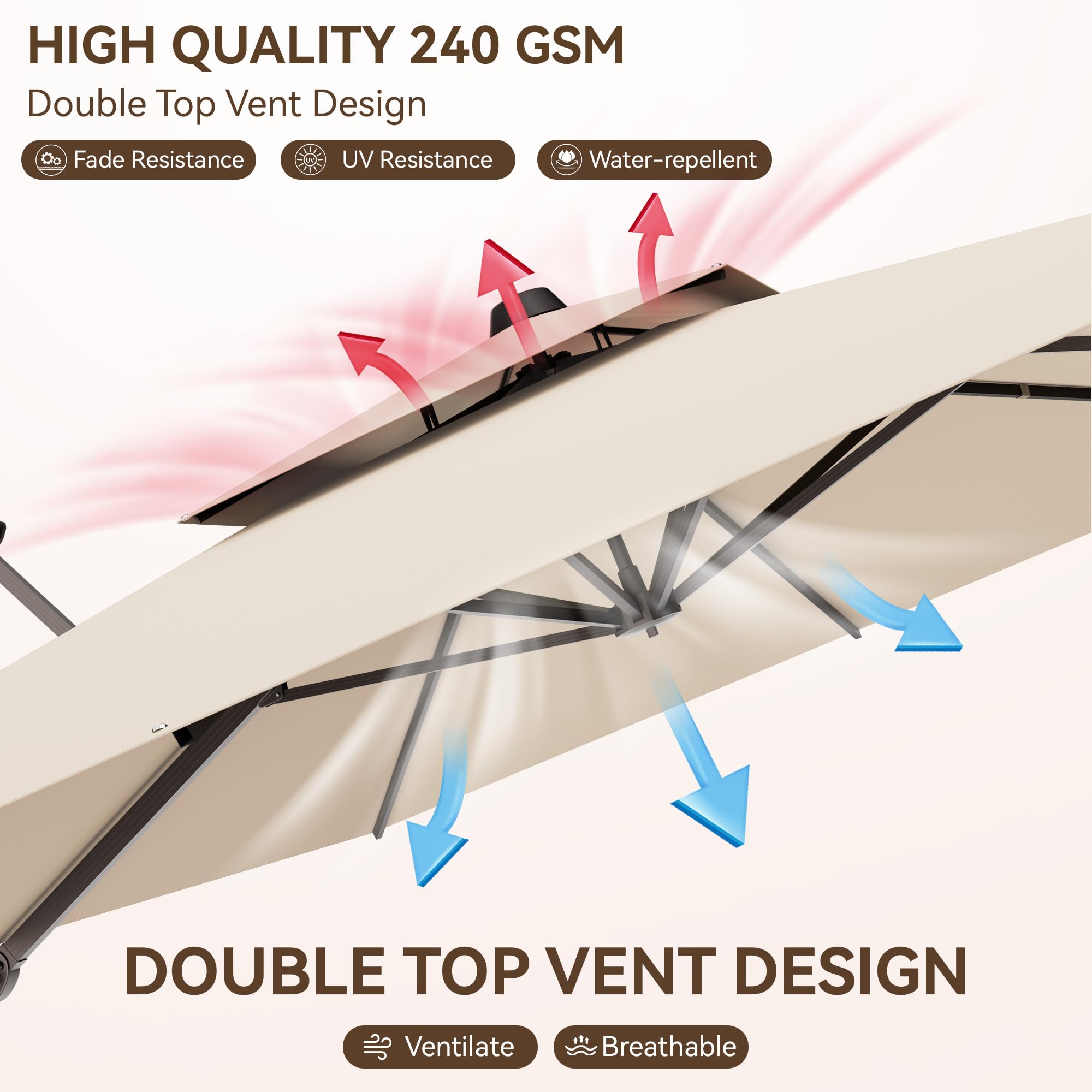9x12 FT Patio Umbrella, Large Cantilever Rectangular Double Top Heavy Duty Offset Umbrellas with 360° Rotation