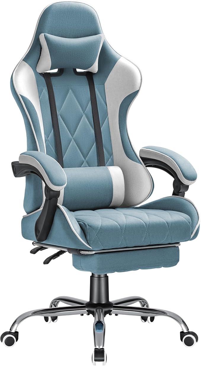 Gaming Chair, Video Game Chair with Footrest and Massage Lumbar Support Breathable