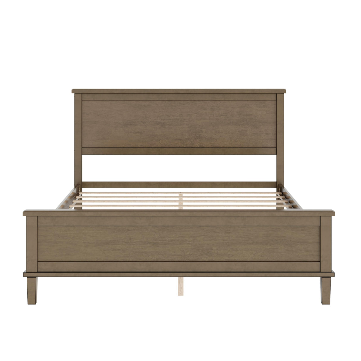 Platform Bed with Headboard and Footboard, Mid-Century Wood Queen Size Bed