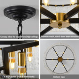 Crystal Drum Chandelier 6 Lights 23.6 inch, Modern Farmhouse Black Lighting Fixture