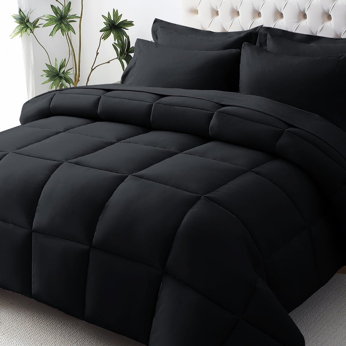 Queen Comforter Set, 7-Piece Bed in a Bag Queen, Ultra-Soft Comforters Queen Size