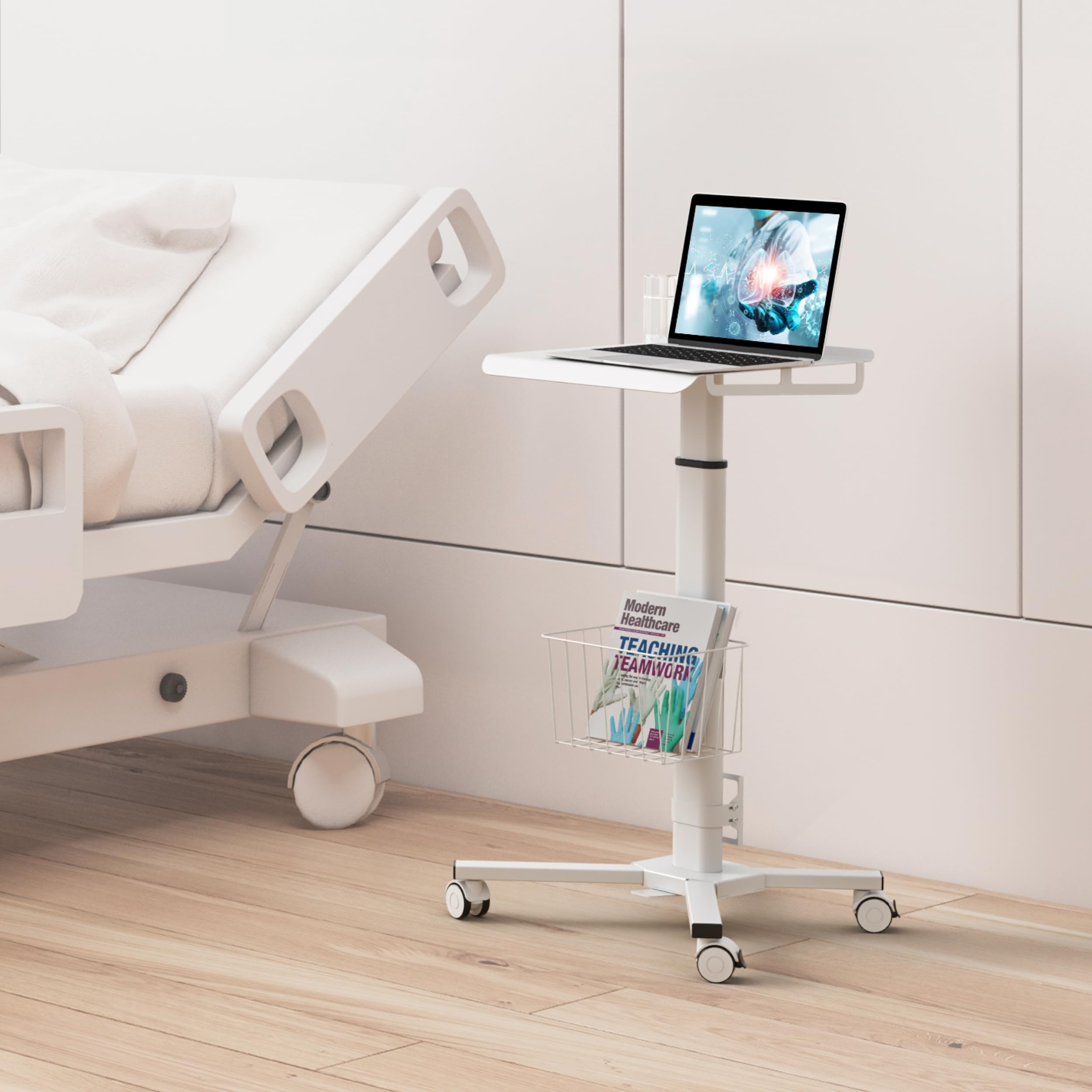 Mobile Laptop Cart on Wheels with Load up to 17.6 lbs, Rolling Side Table Adjustable