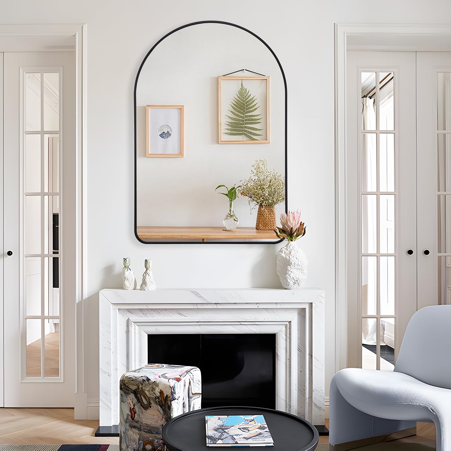 Black Mirror 24"x36" Arched Mirror Black Vanity Wall Mirror, Wall Mounted Mirror