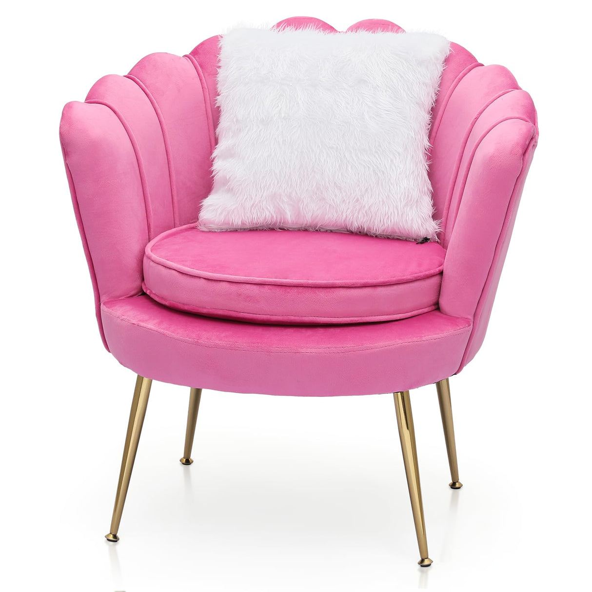 Modern Scalloped Back Accent Velvet Upholstered Armchair with Golden Legs and Soft