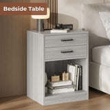 Nightstands Set of 2,Grey Nightstand with Charging Station & Drawers