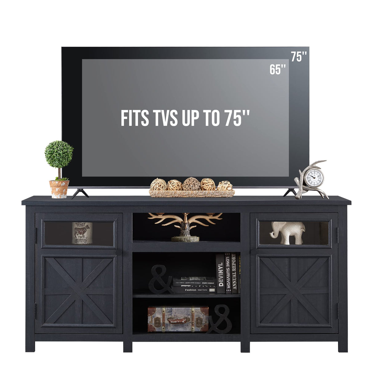 TV Stand for 65/75 Inch TV, Farmhouse Entertainment Center with 9 Storage Cabinets,