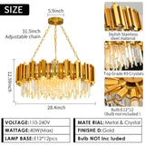 Modern Gold Crystal Chandelier Hanging Ceiling Light Fixture 12 Lights Round Crystal