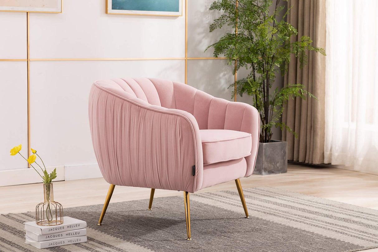 Velvet ModernTub Barrel Arm Chair Upholstered Tufted with Golden Legs Accent Club