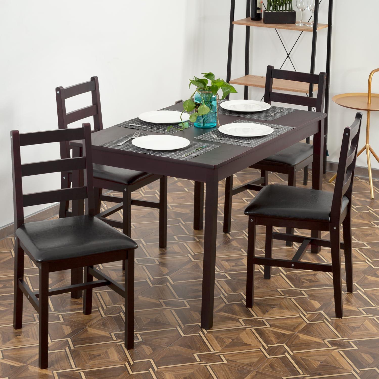 5-Piece Solid Wood Dining Table Set for 4