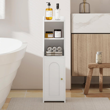 Bathroom Storage Cabinet, Corner Floor Cabinet with Doors and Adjustable Shelf, Narrow