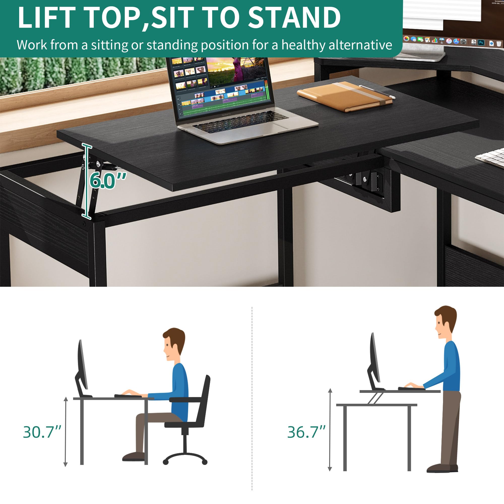 L Shaped Desk with File Drawer, 65" Large Computer Desk Corner Desk with Lift Top