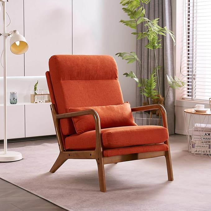 Accent Chair Mid-Century Modern Chair with Pillow Upholstered Lounge Arm Chair