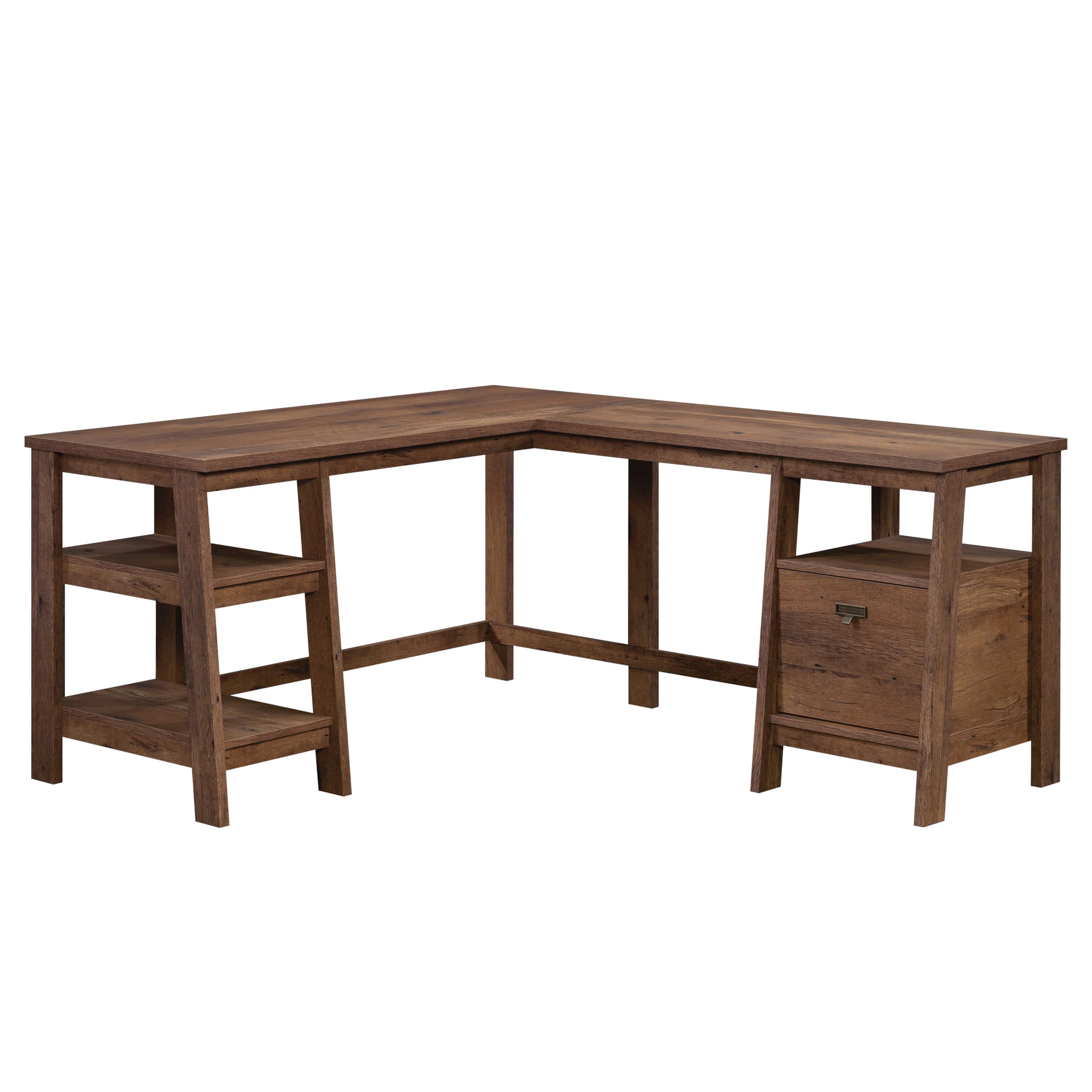 Trestle L-Desk, Vintage Oak Finish