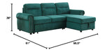 Ashton Green Velvet Fabric Reversible Sleeper Sectional Sofa Chaise