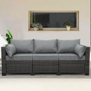 3-Seat Patio PE Wicker Couch Furniture Outdoor Brown Rattan Sofa