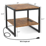 End Table with Charging Station, 20 Inch Square Side Table with USB Ports & Power Outlets