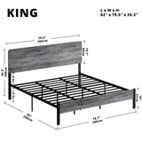 King Size Bed Frame, Metal Bed Frame King with Headboard and Strong Steel Slat Support,