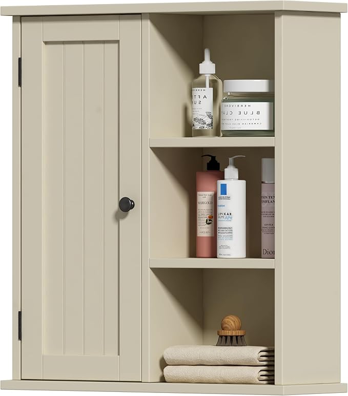 Bathroom Wall Cabinet, Medicine Cabinet with Door and 3 Open Shelves