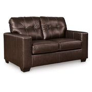 Orion Loveseat, Tufted Real and Faux Leather Seats, 62 Inch, Dark Brown and Black