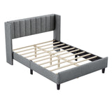 Bed Frame Queen Upholstered Platform Bed with Fabric Headboard, Wing Edge Design