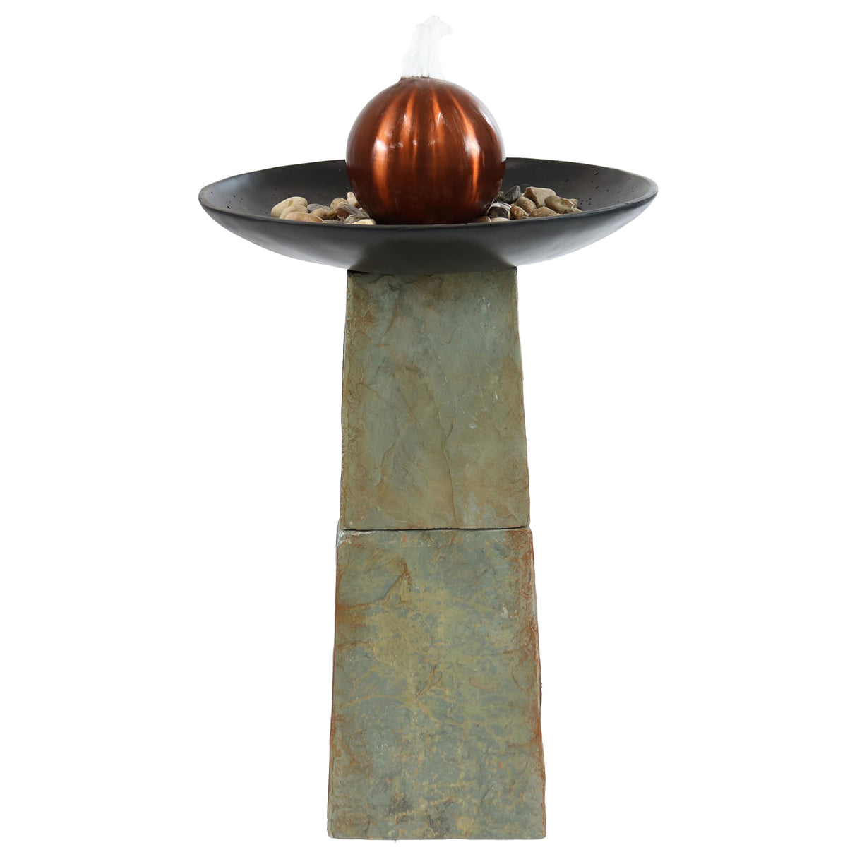 Freestanding Slate Outdoor Water Fountain - 38-Inch H - Modern Decorative Orb Top