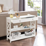 3-Tier Console Table with Drawers, Compact Sofa Table with 2 Shelves and Spacious Desktop,