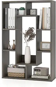 7 Cube Storage Organizer, Geometric White Bookshelf with Storage, Wood Open