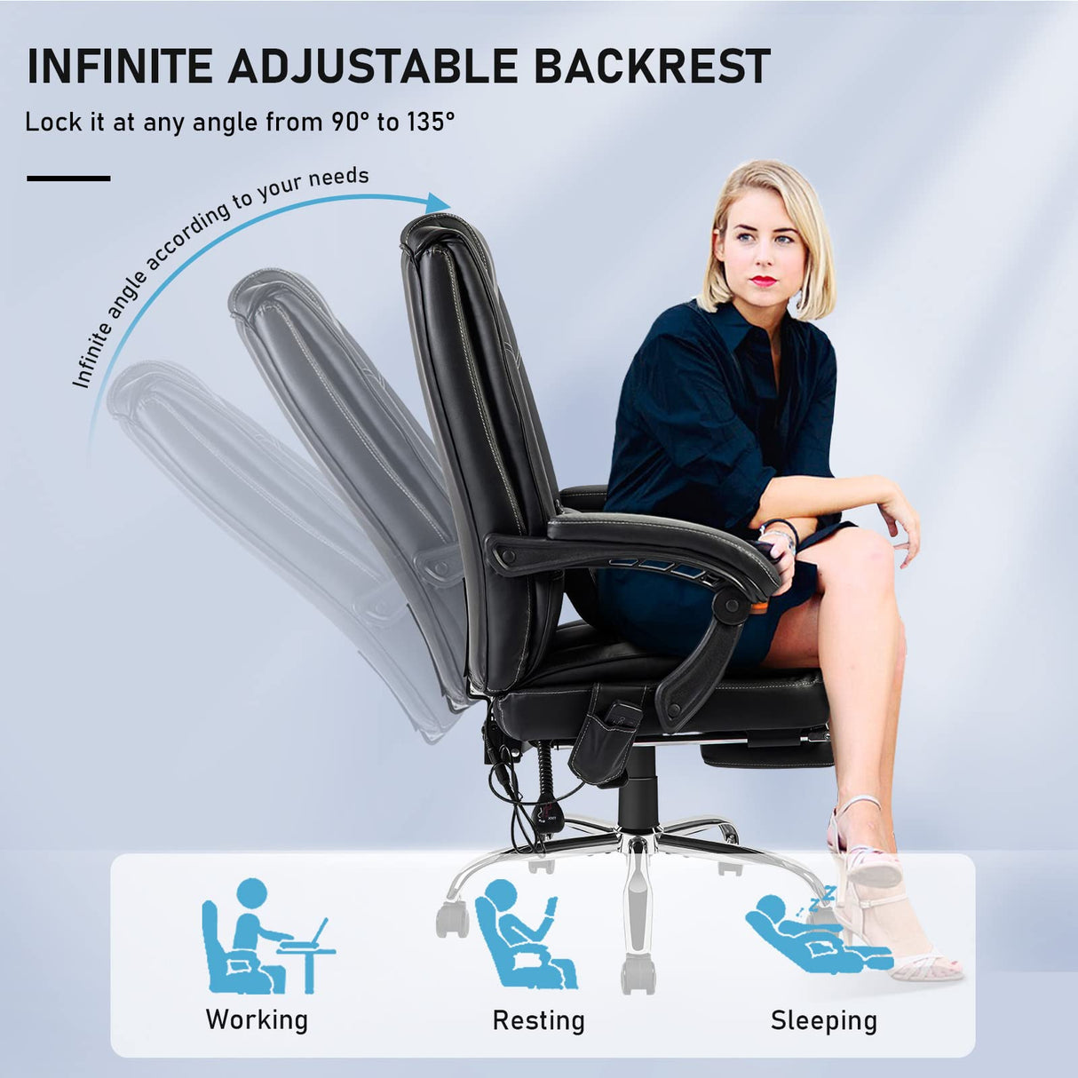 Black Executive Office Chair Heated Office Chair with 4 Points Vibration Massage