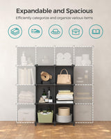 6 Cube Storage Organizer, DIY Closet Shelf, Plastic Clothes Organizer, Modular Bookcase, 11.8 x 11.8 x 11.8 Inch Cubes, with Feet and Rubber Mallet, Black ULPC06H