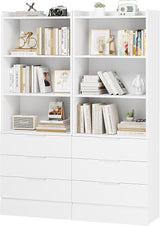 73.23'' Tall Storage Cabinet Bookcase with 3 Drawers and 3-Tier Open Shelves Wooden Bookshelf Kitchen Pantry