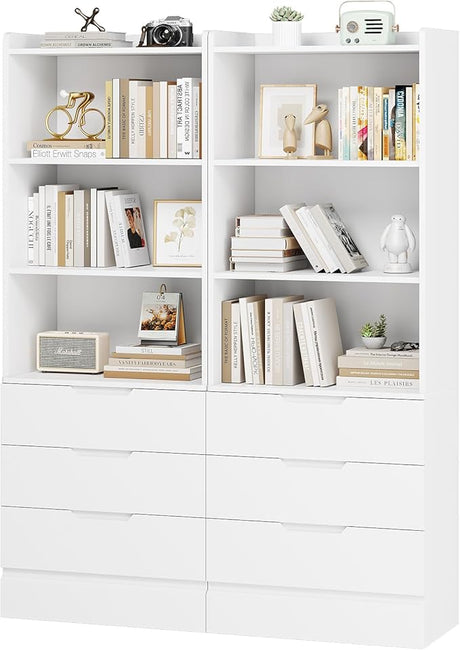 73.23'' Tall Storage Cabinet Bookcase with 3 Drawers and 3-Tier Open Shelves Wooden Bookshelf Kitchen Pantry