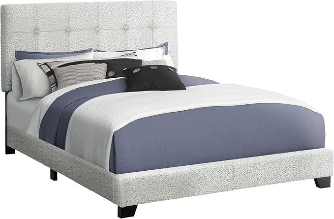 I 5801Q Bed, Queen Size, Upholstered, Frame Only, Bedroom, Light Grey Boucle