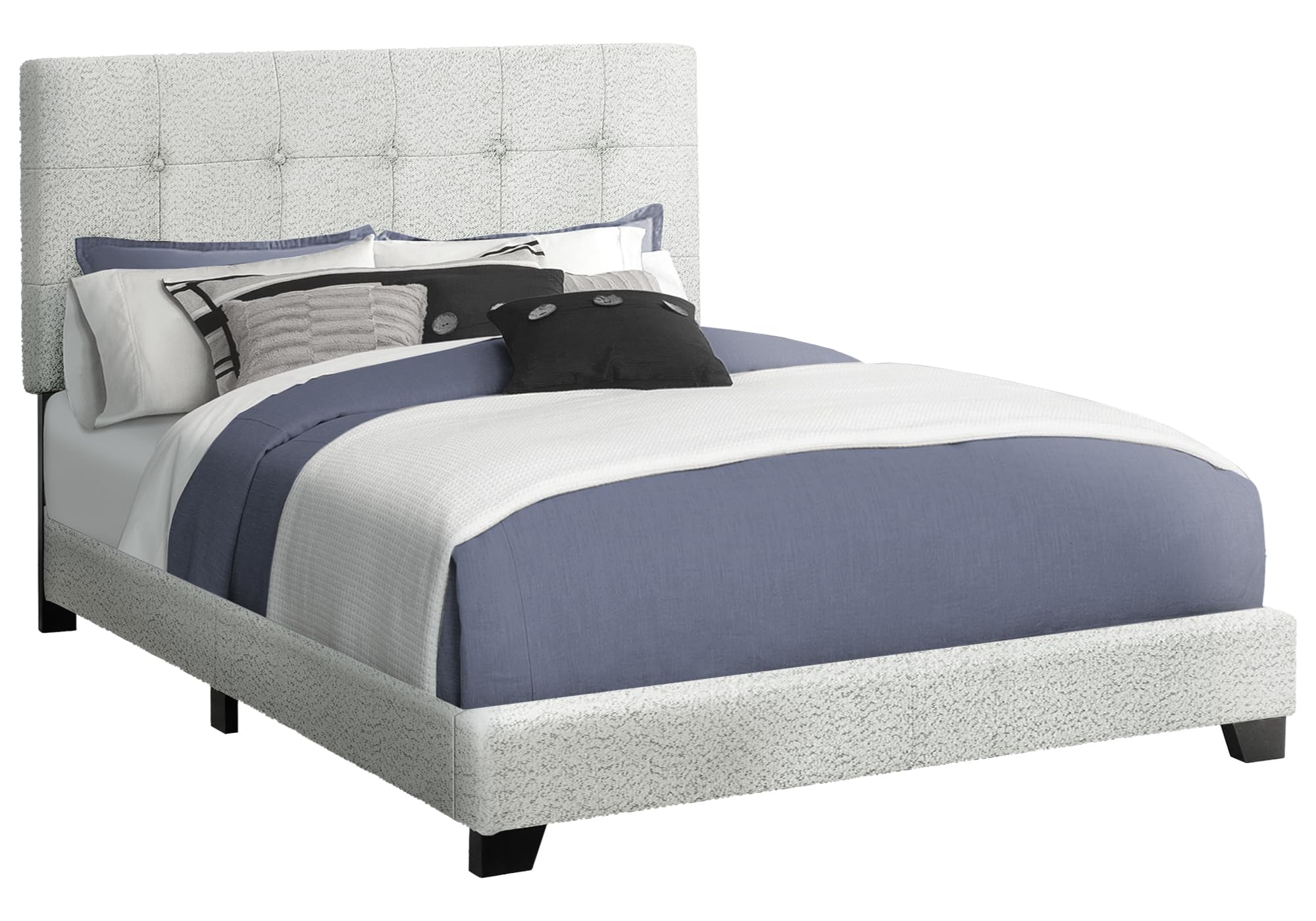 I 5801Q Bed, Queen Size, Upholstered, Frame Only, Bedroom, Light Grey Boucle