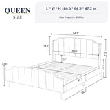 Queen Size Velvet Bed Frame Upholstered Platform Bed with Vertical Headboard