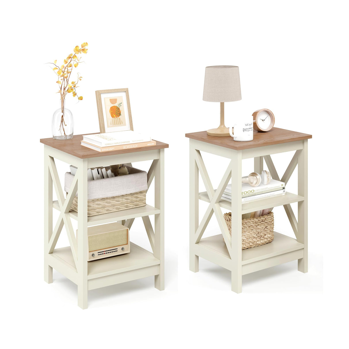 Side Tables, Small End Table Set of 2 for Living Room,Modern Nightstands for Bedroom,Wood Side Table,White