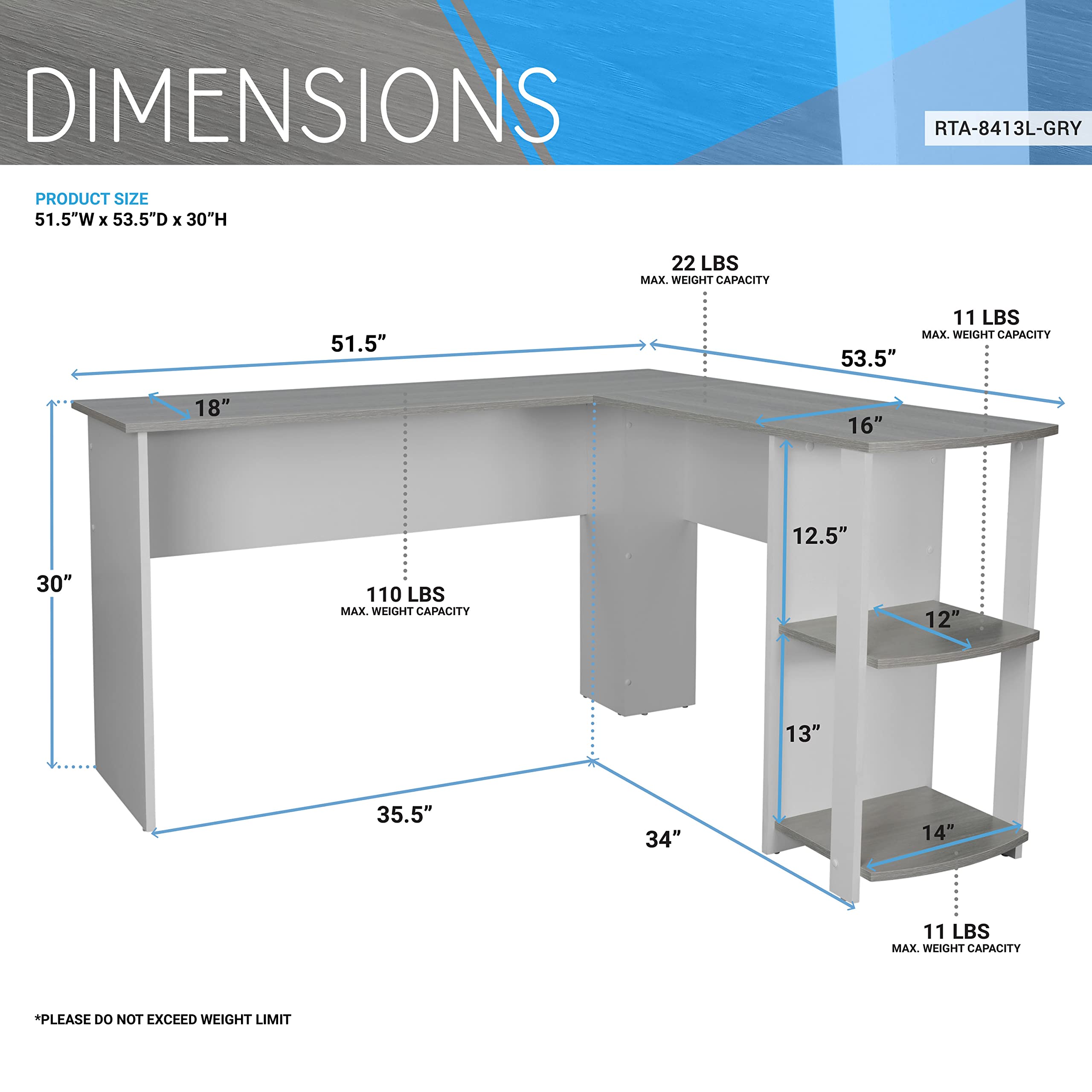 L Shaped Desk - Modern Computer Desk with Corner Bookshelf & Side Storage Shelves