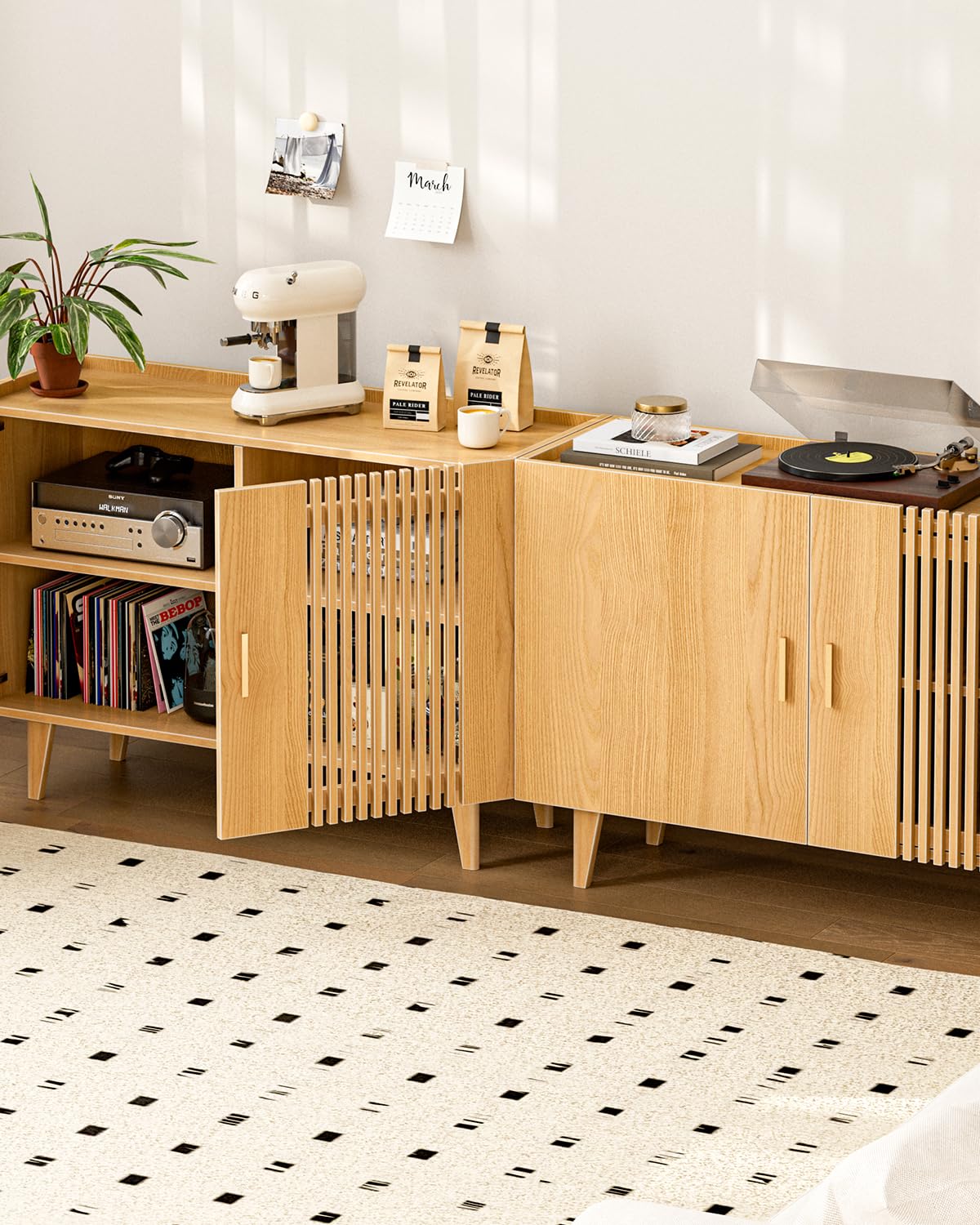 Sideboard Buffet Cabinet, Modern Storage Cabinet with Slatted Door, Kitchen Buffets