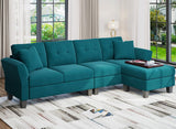 Convertible Sectional Couch Velvet L Shaped Sofa 4 Seat Sofa with Chaise L-Shaped Couches Reversible Sectional Sofa Peacock Blue