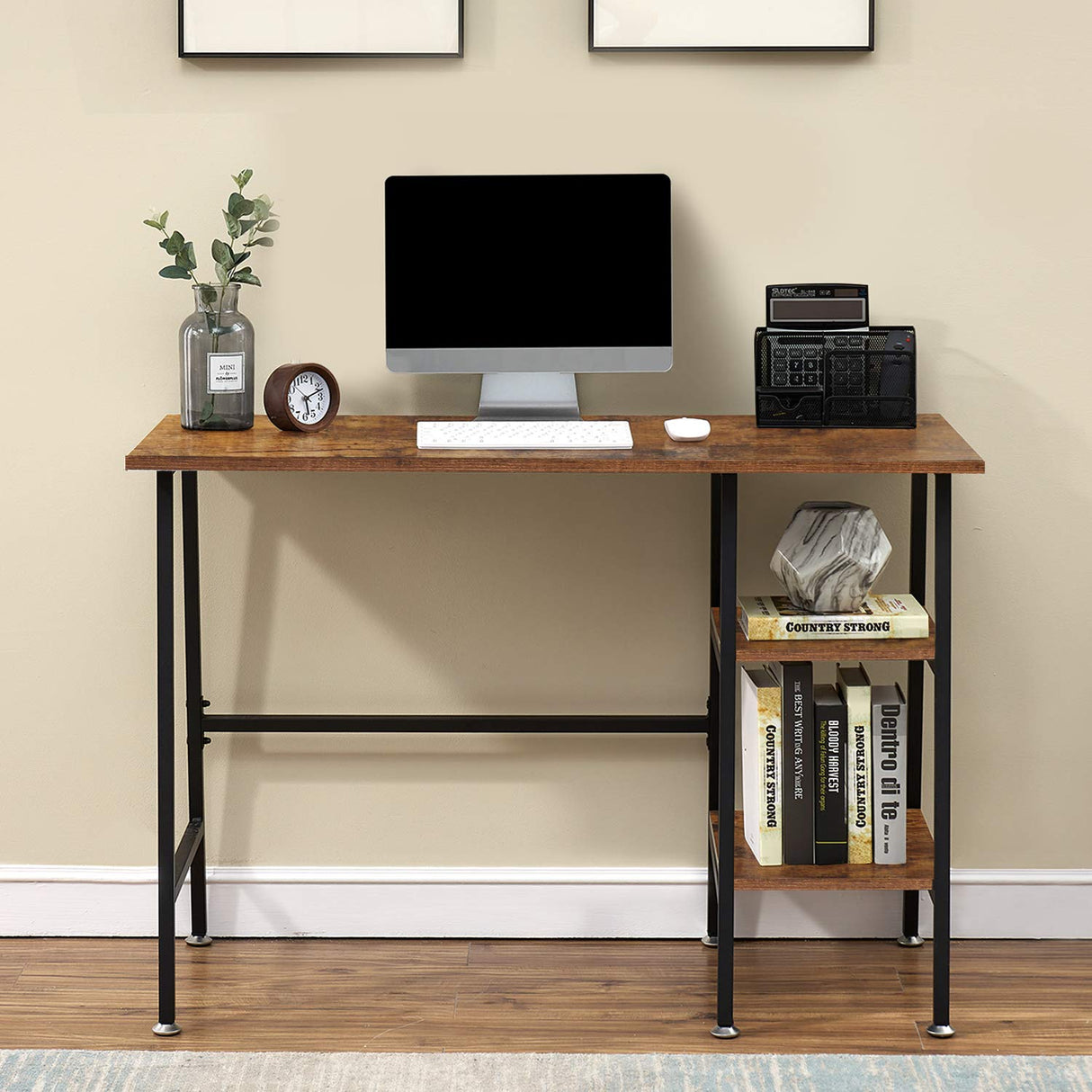 43 Inch Computer Desks Home Office, Writing Desk with Storage Side Desk Hutch Workstation