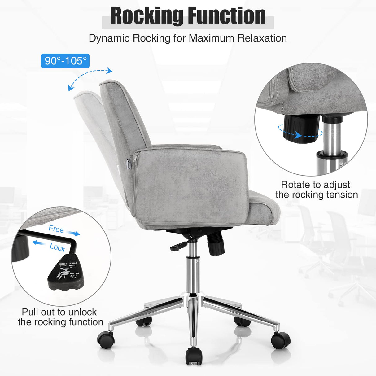 Home Office Desk Chair, Faux Leather Desk Chair with Wheels and Armrests