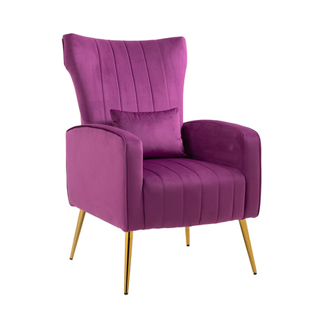 Modern Accent Velvet Chairs Comfy Upholstered Vanity Chairs for Bedroom Armchair Dining Chairs with Golden Metal Legs Desk Chair Single Person sofafor Living Room(Purple)