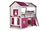 Sweet Heart Novelty Twin Over Twin Bunkbed in White & Pink Finish with Pink Tent