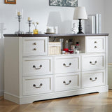 8 Drawers Dresser with Power Outlets and LED Lights, 55 Inch Wide Rustic Wood Dressers & Chest of