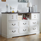 8 Drawers Dresser with Power Outlets and LED Lights, 55 Inch Wide Rustic Wood Dressers & Chest of