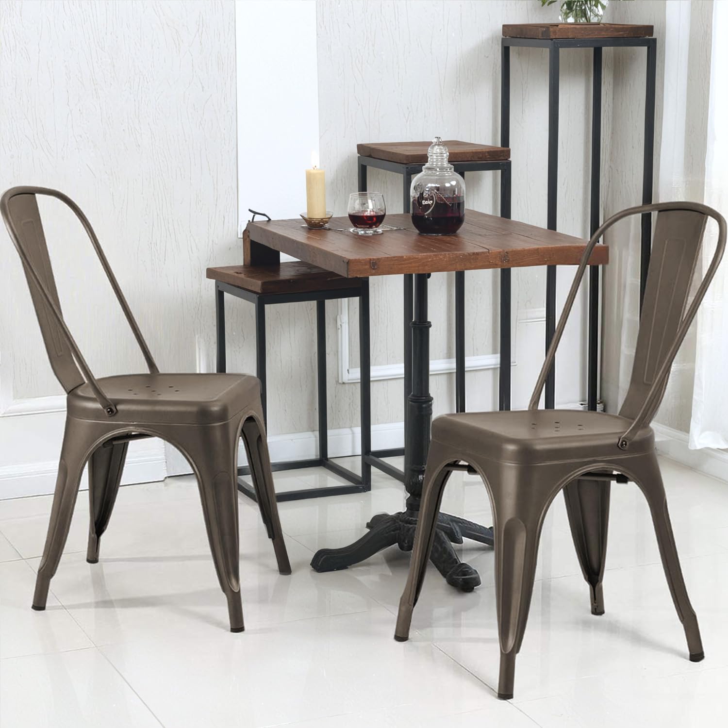 Metal Dining Chair Stackable Indoor Outdoor Industrial Vintage Chairs Bistro Kitchen