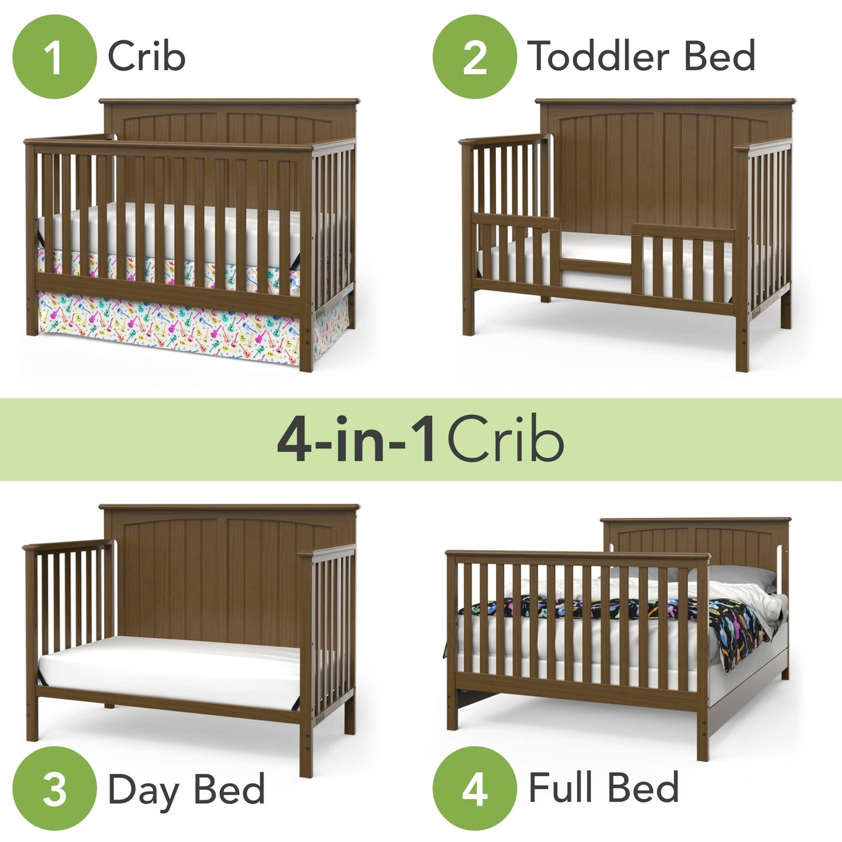 Child Craft Sheldon Crib and Dresser Nursery Set, 2-Piece, Includes 4-in-1 Convertible Crib and 3-Drawer Dresser, Grows with Your Baby (Cocoa Bean Brown)