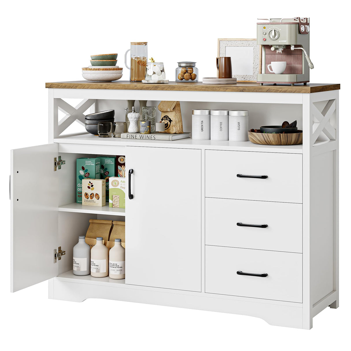 Modern Farmhouse Sideboard Buffet Cabinet, Kitchen Buffet Storage Cabinet