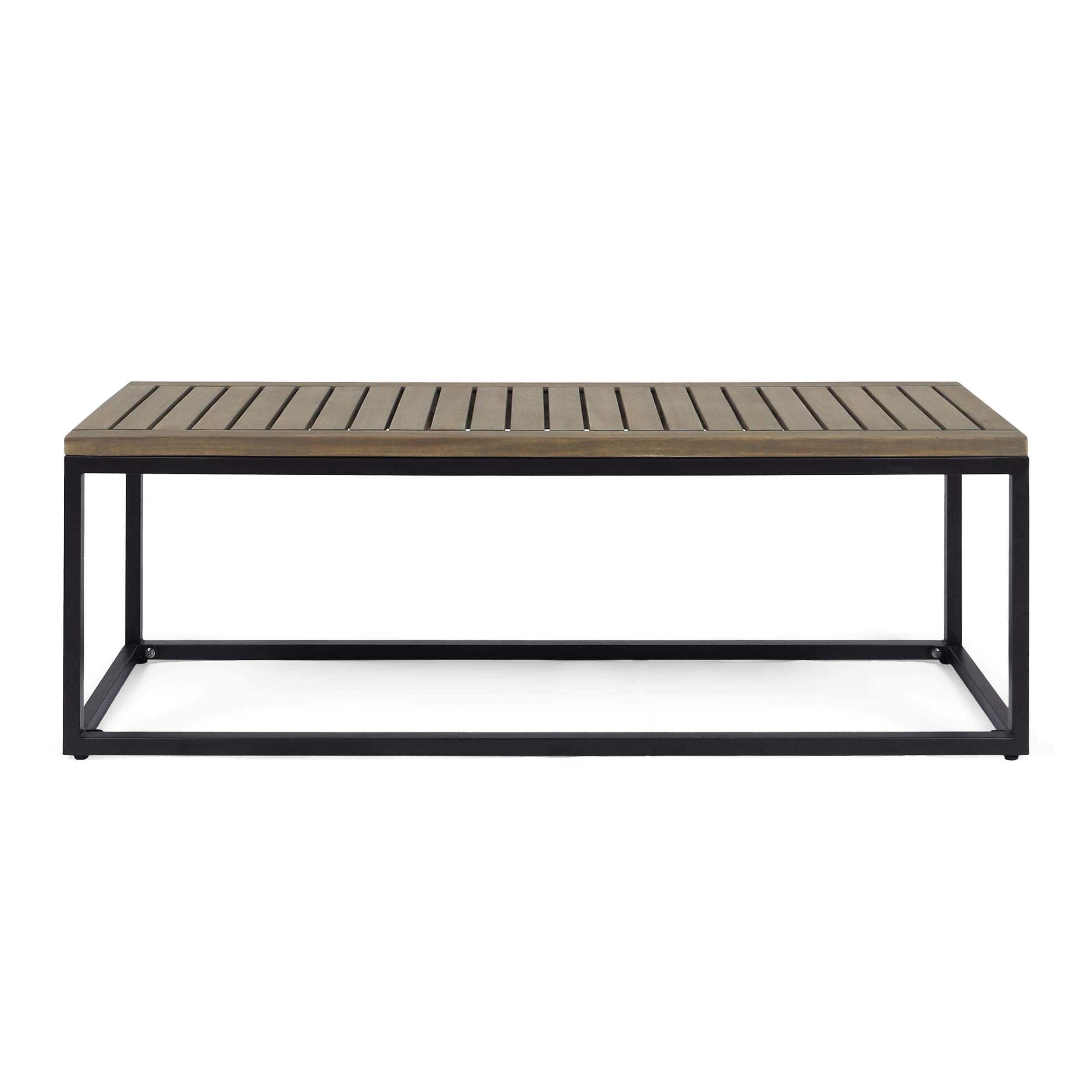Christopher Knight Home Drew Outdoor Industrial Acacia Wood and Iron Bench, Gray, Grey Finish/Black Metal